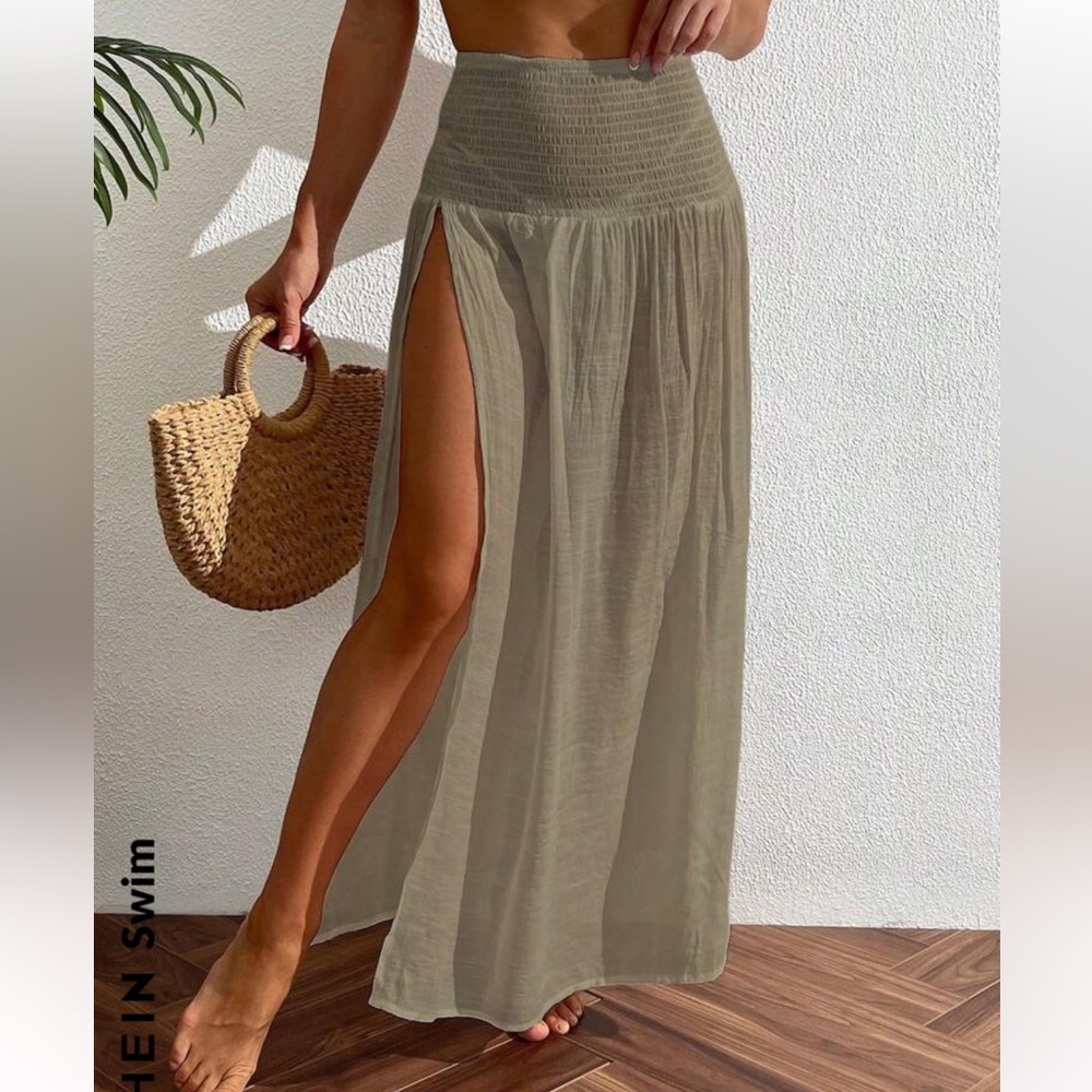 Beige split thigh cover up